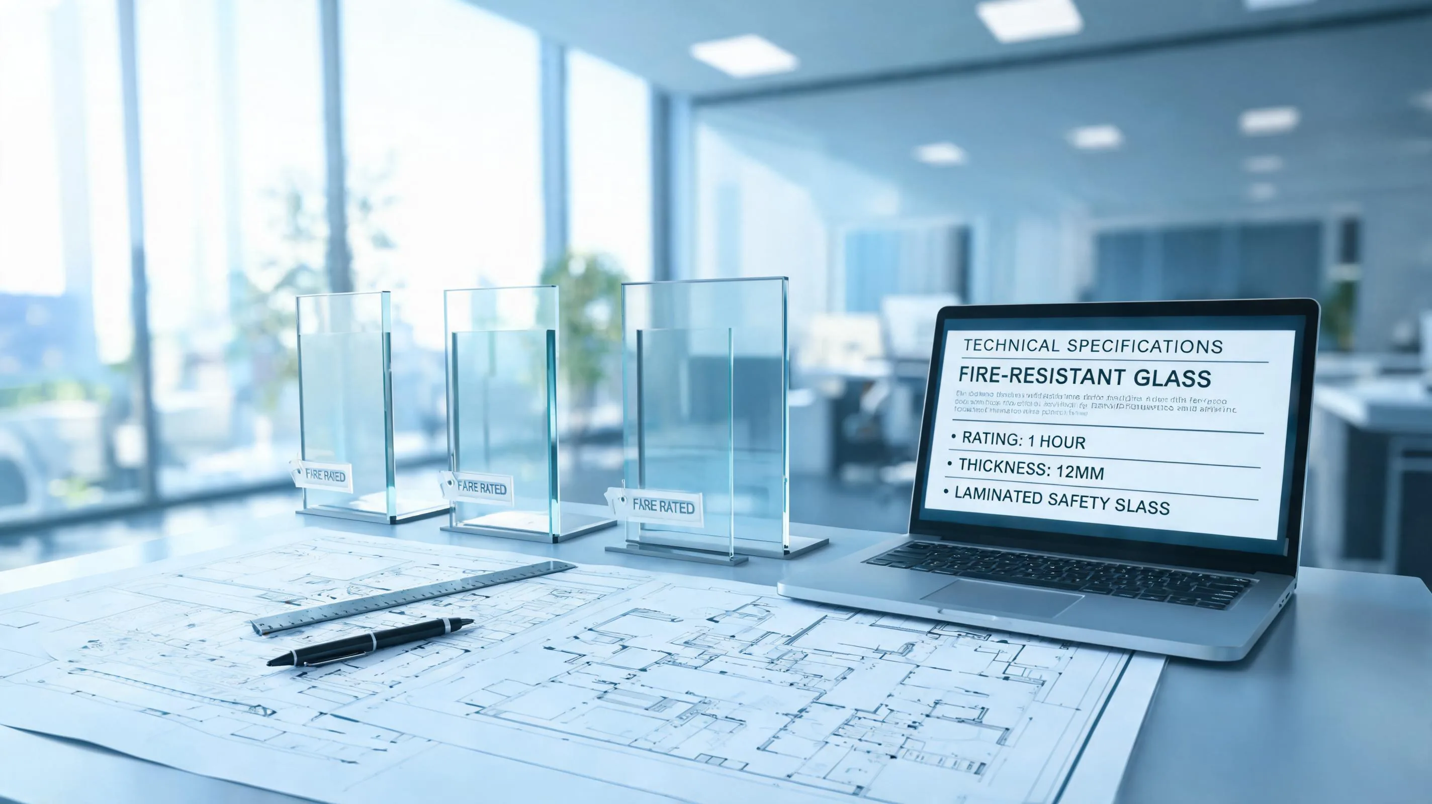 Architect reviewing fire-rated glass specifications